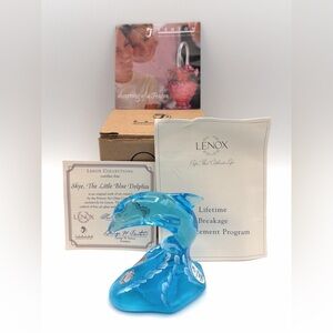 Fenton for Lenox Skye, The Little Blue Dolphin Aqua Blue Glass Figurine Signed
